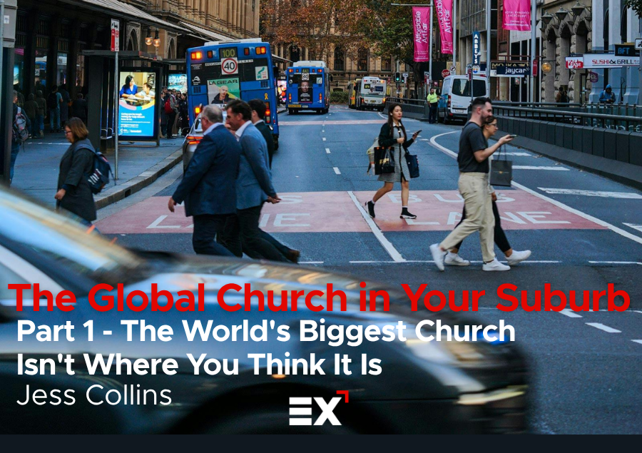 people using a cross in a busy multi-cultural city
